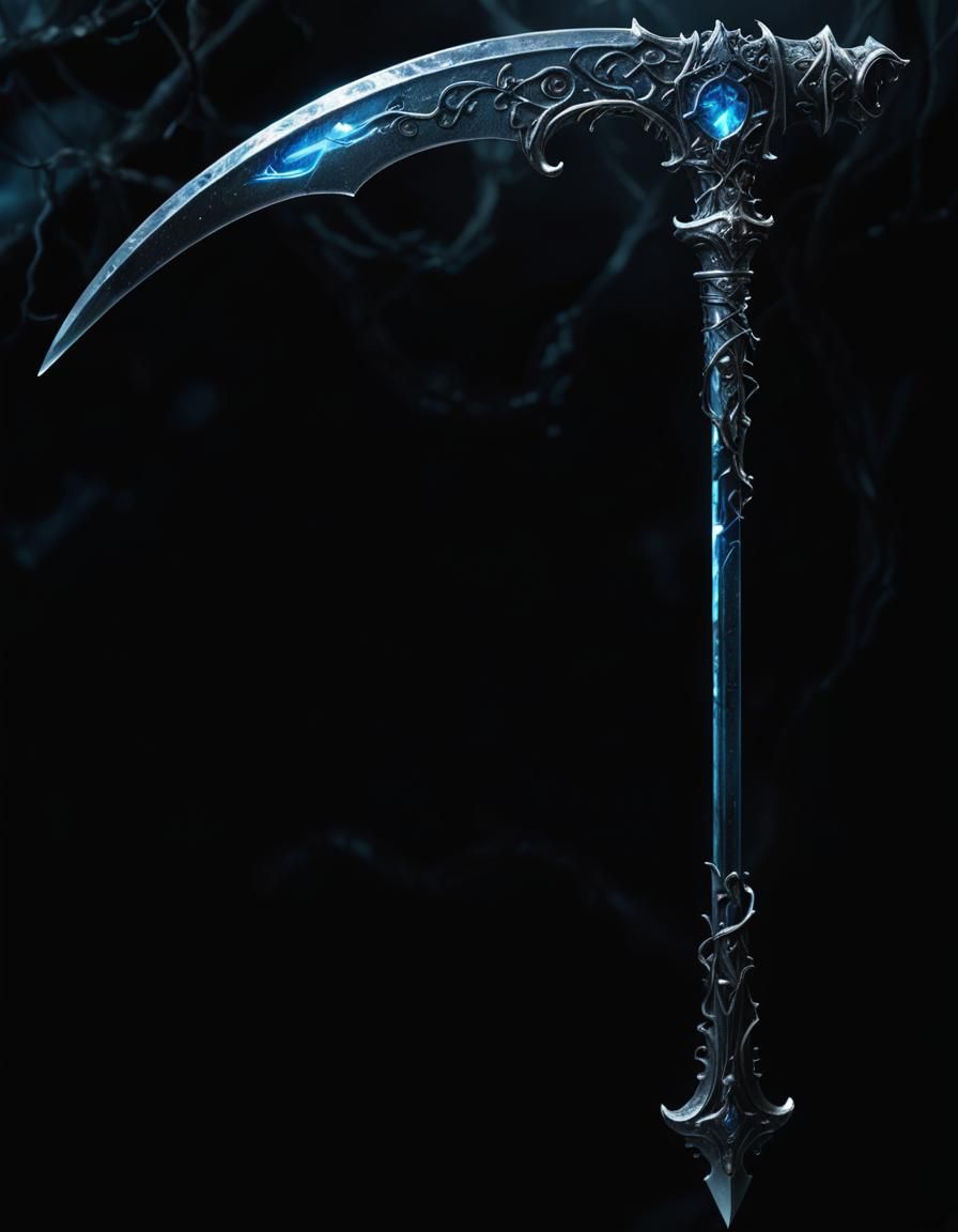 Mystical Scythe with Obsidian Blade in Dark Fantasy Style