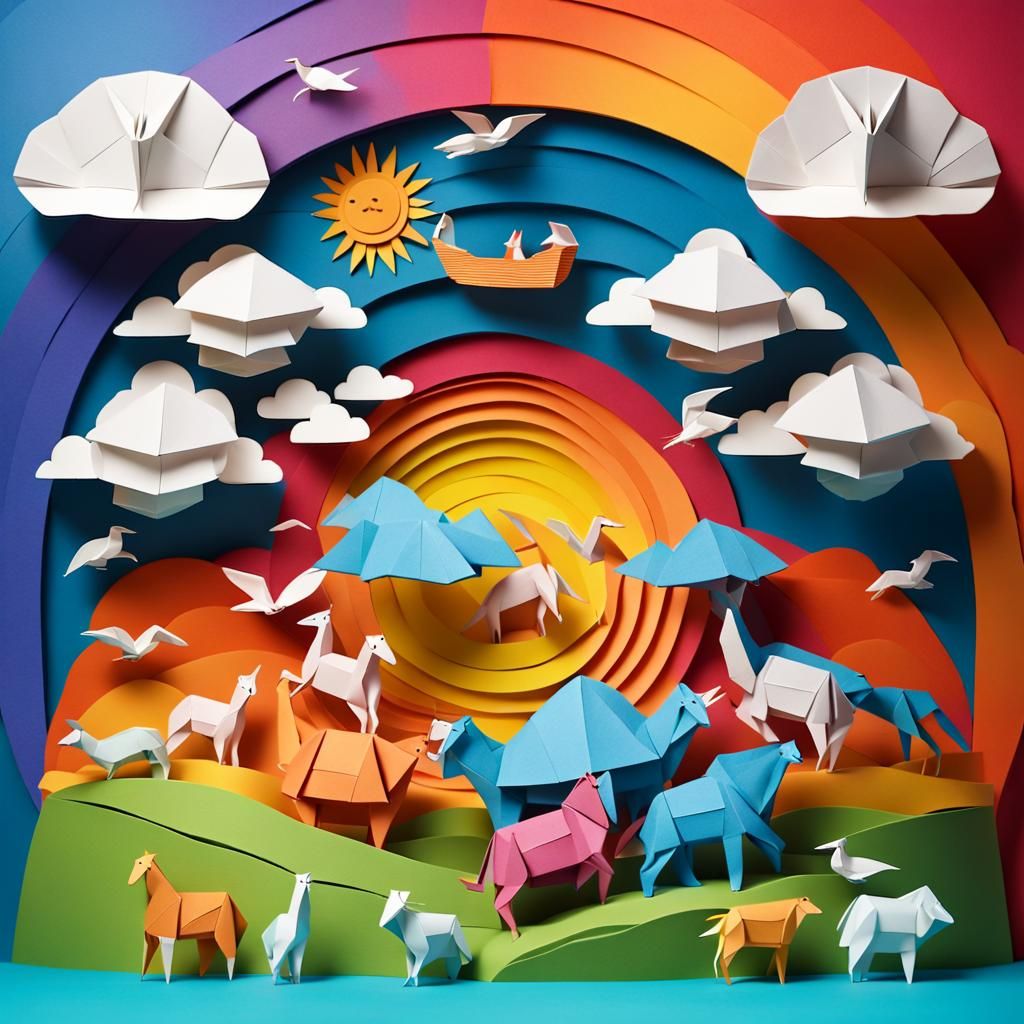 Vibrant Origami Noah's Ark Animal Gathering