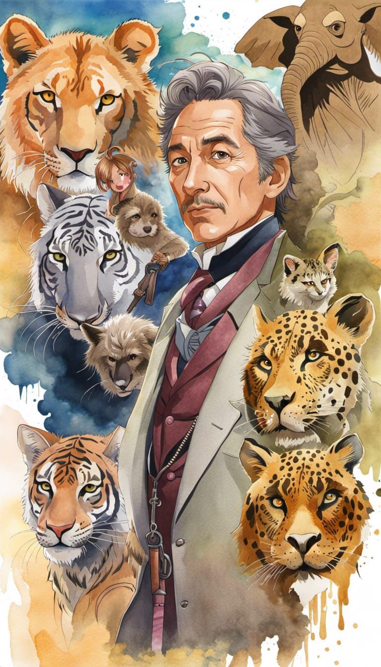 Doctor Dolittle Watercolor Collage Portrait