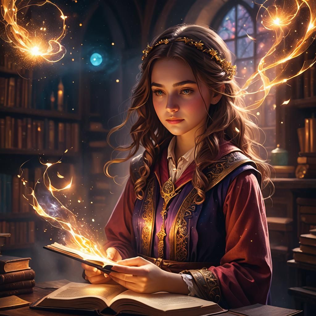 Young Wizard Student Practicing Magic: Fairytale Illustratio...