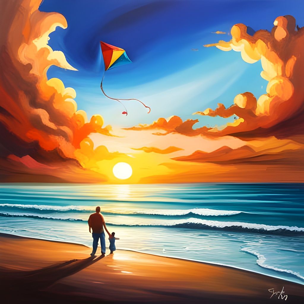 Colorful Graffiti Art: Man and Child Fly Kite