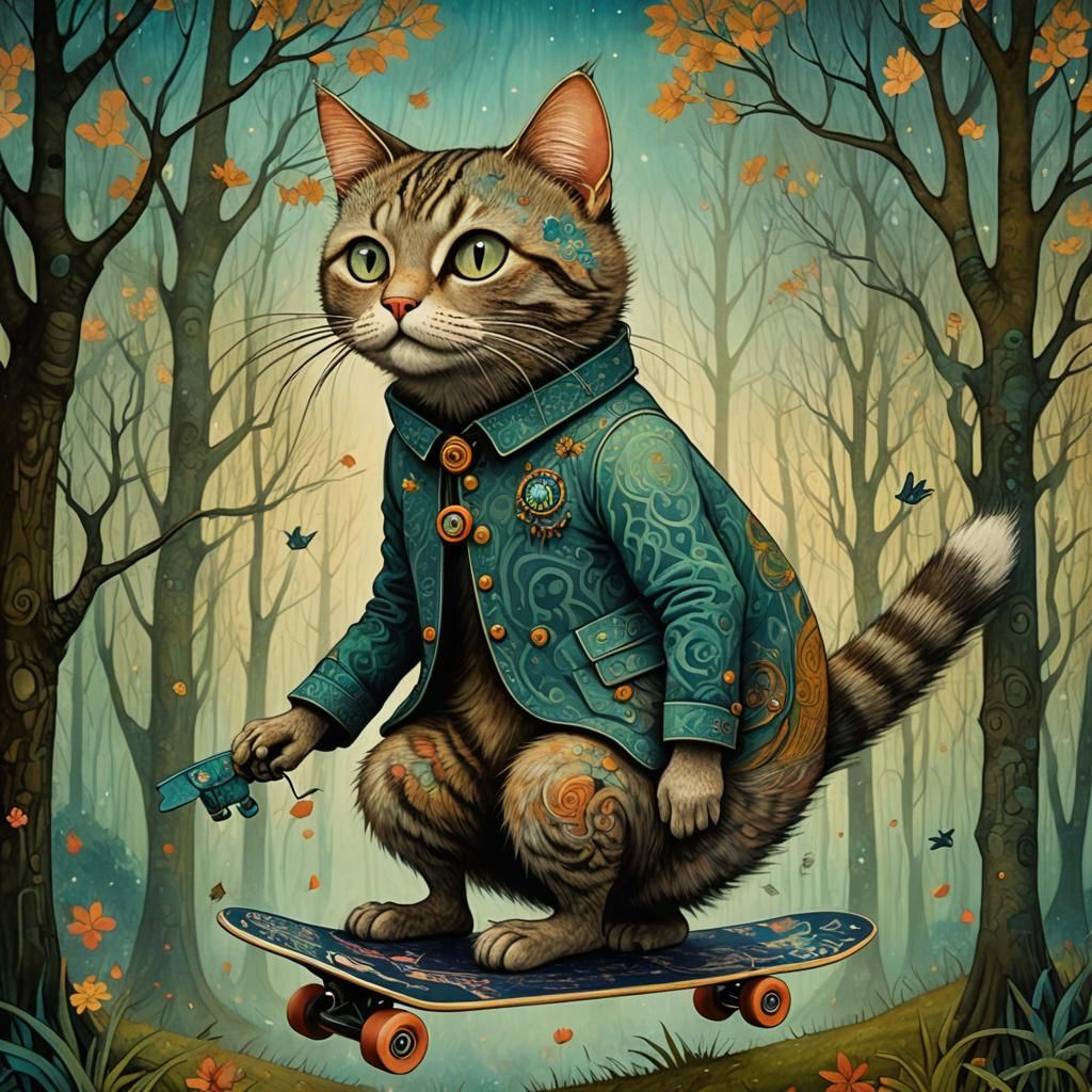 Dreamlike Woman-Cat in Art Brut Style