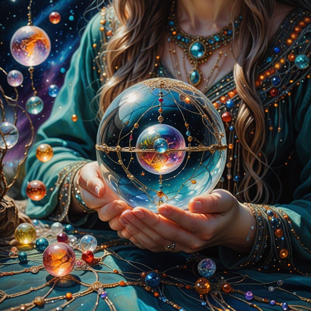 Goddess Holding Beaded Solar System in Crystal Ball