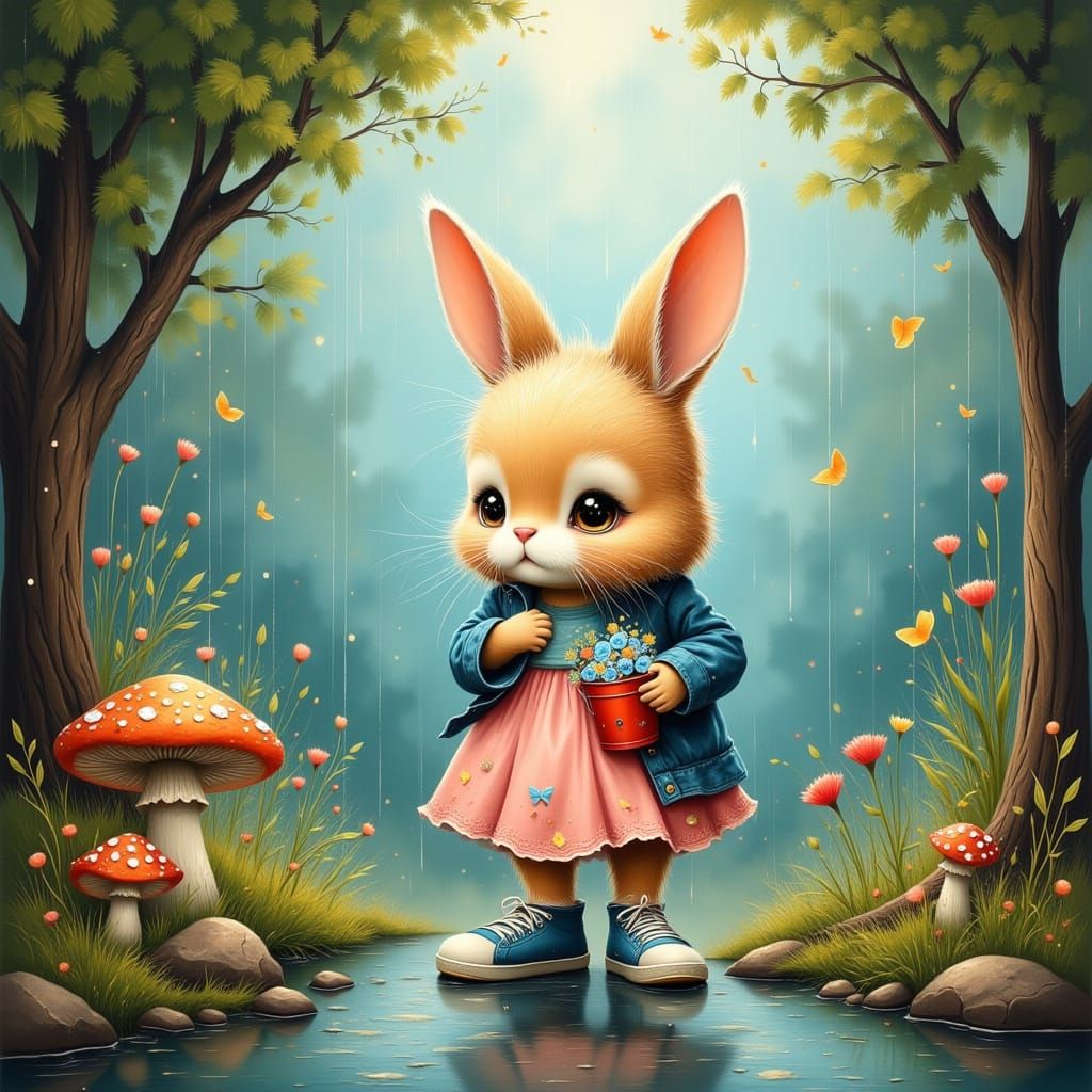 Enchanted Bunny in Spring Forest Illustration