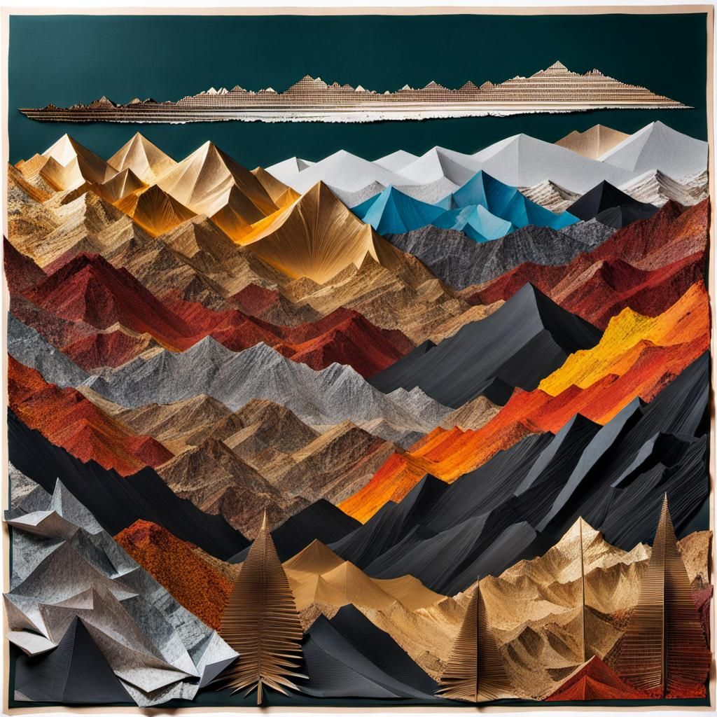 Mountainscape Collage with Mixed Media Elements