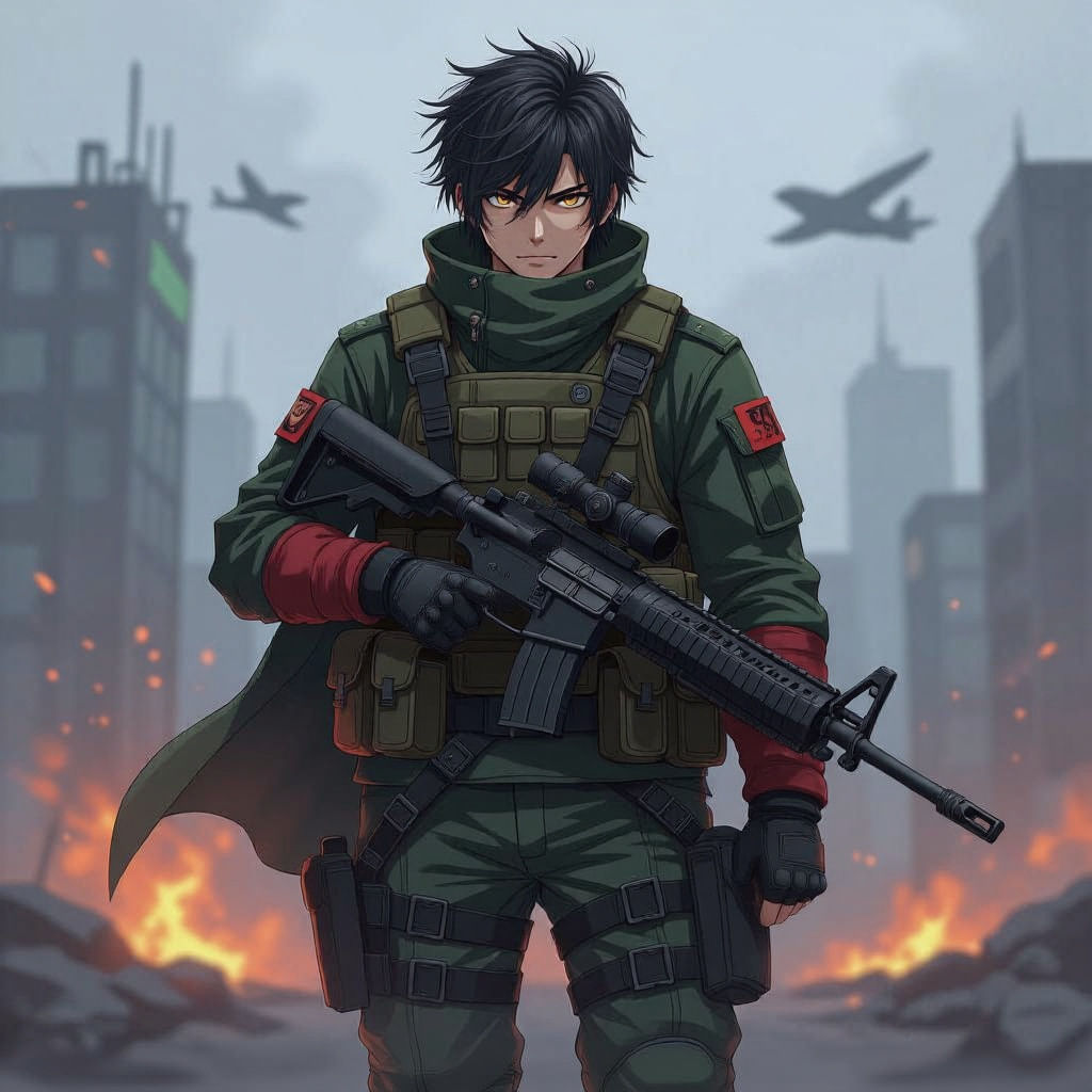 Anime Soldier in Apocalyptic Landscape