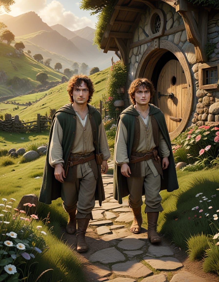 Hobbits in the Shire at Sunrise: 3D Game Cinematic