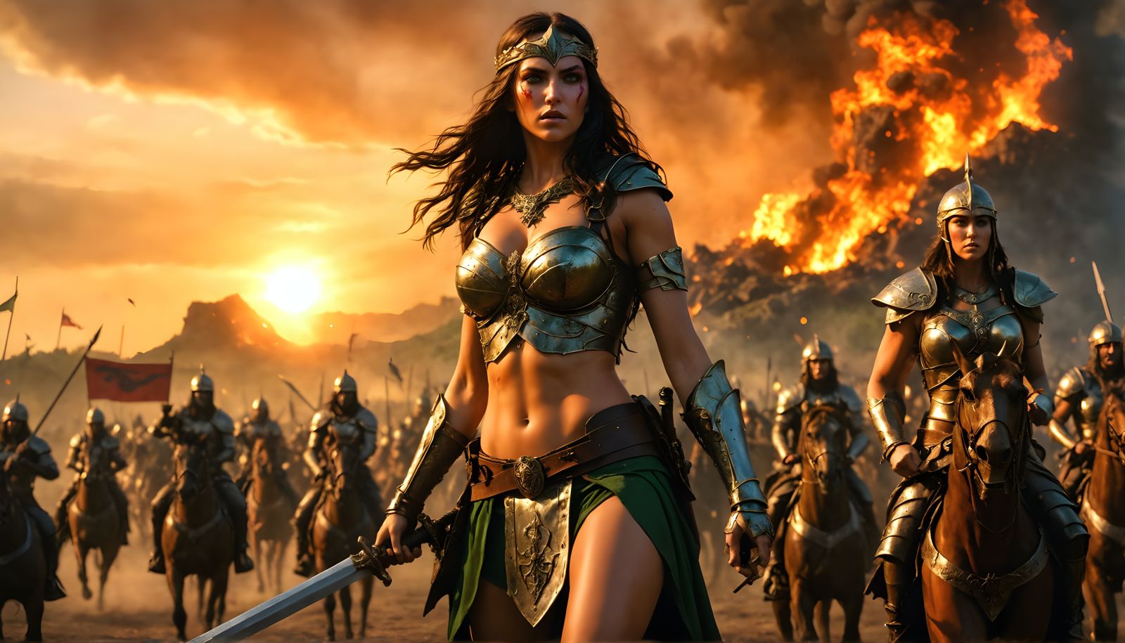 Amazonian Warriors Claim Victory in Epic Battlefield Scene