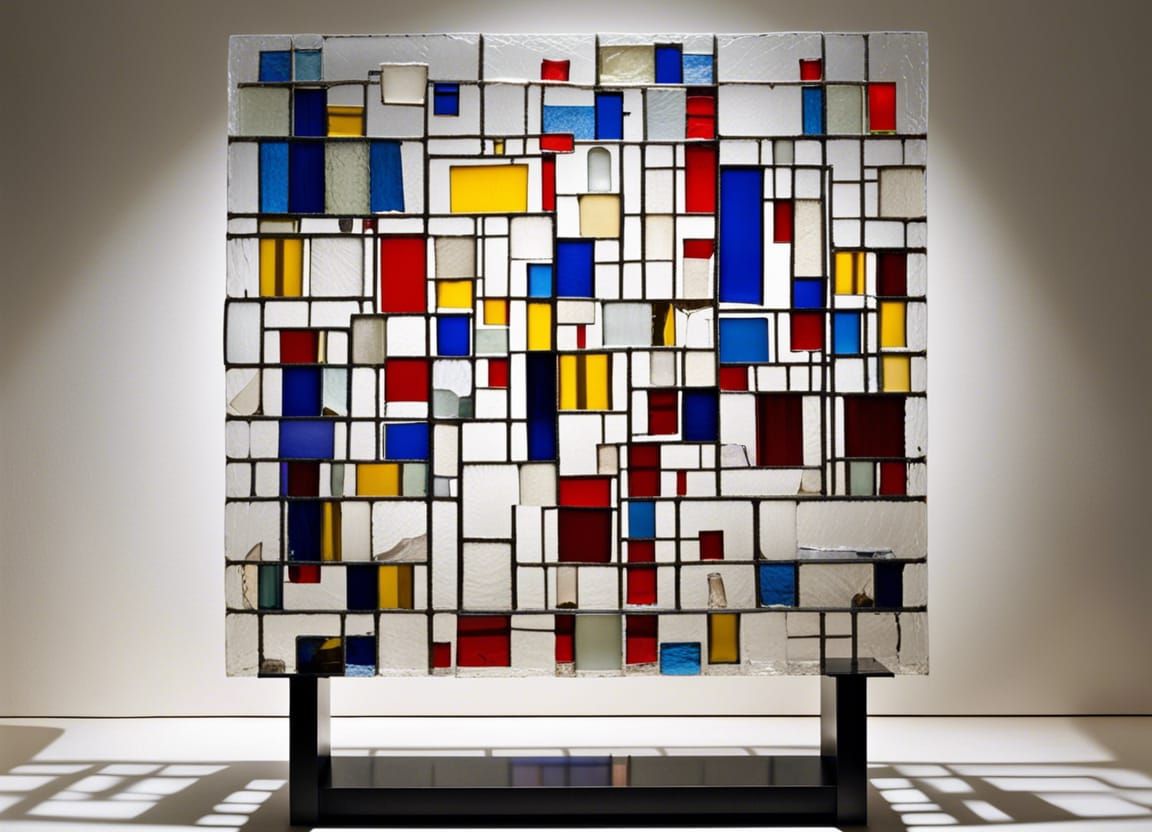 Mondrian Glass Composition in Photo-Realistic Style