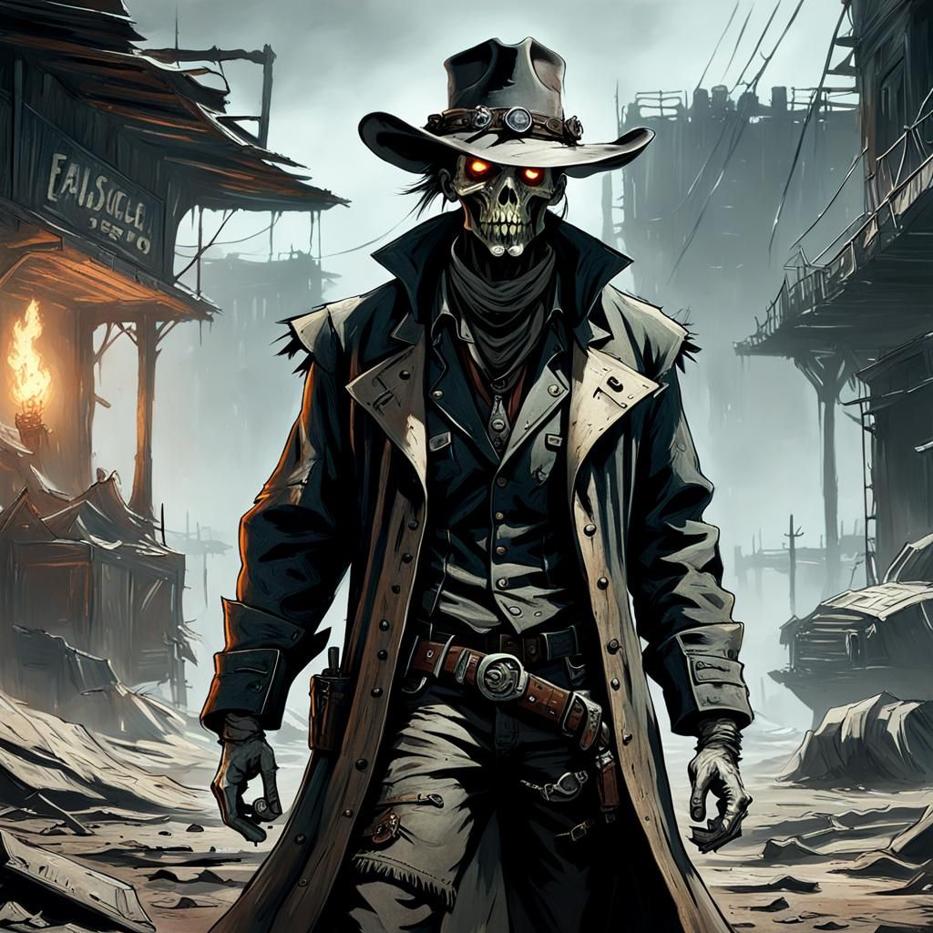 Diesel-Punk Ghoul in Cowboy Hat Art