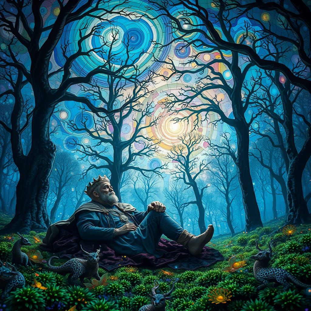 Stained Glass Forest Glade with Weathered Prince