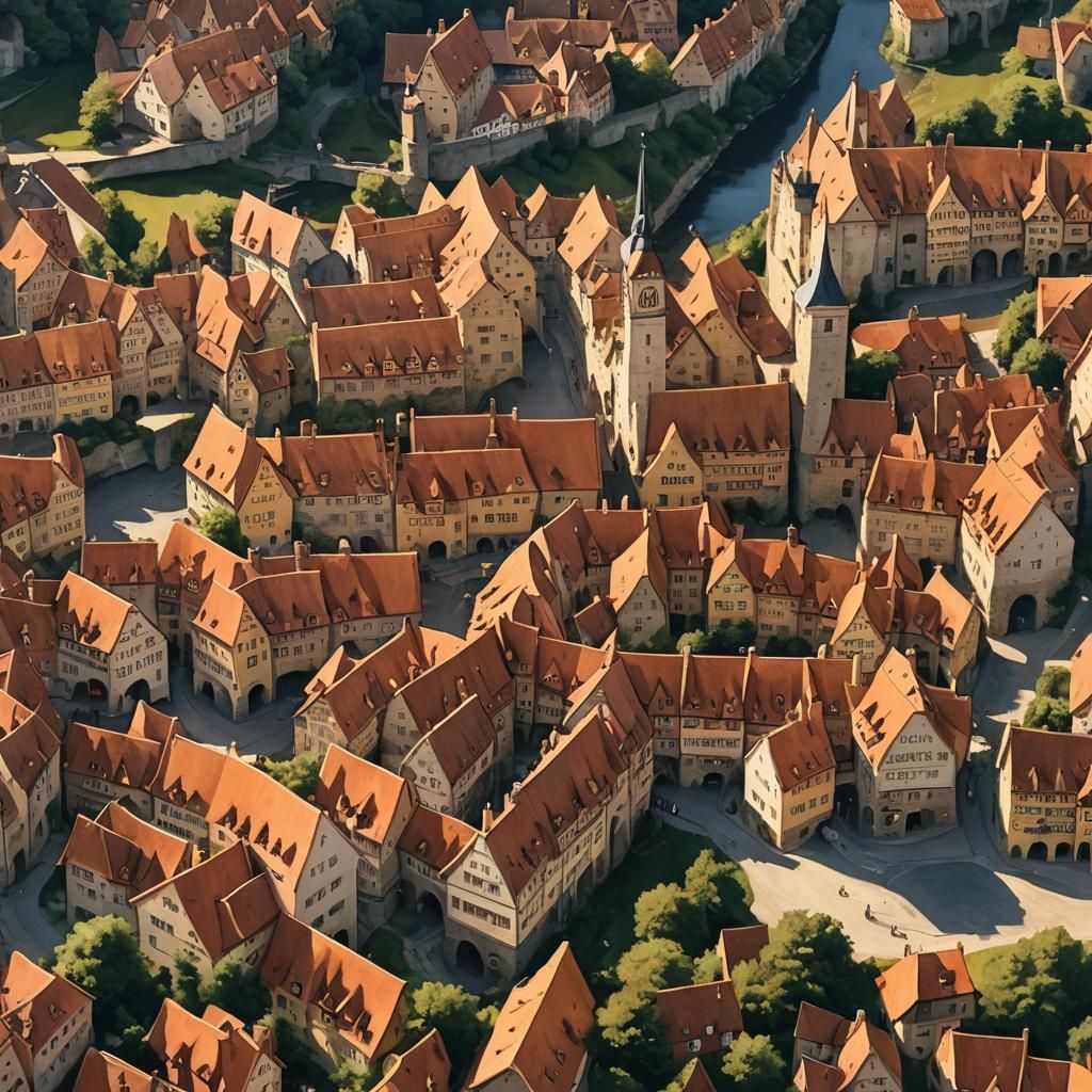 Coastal Town with Fort in Oil Painting Style