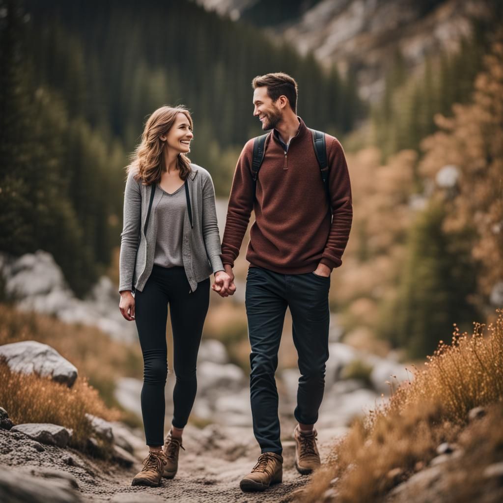 Smiling Couple on Mountain Trail: Professional Photography