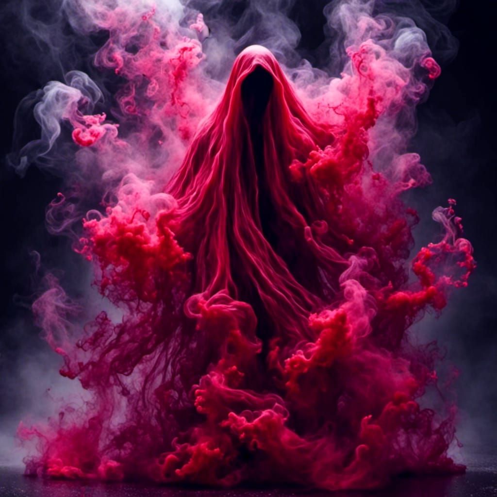 Red Ghostly Figure in Liquid Splash Art Style