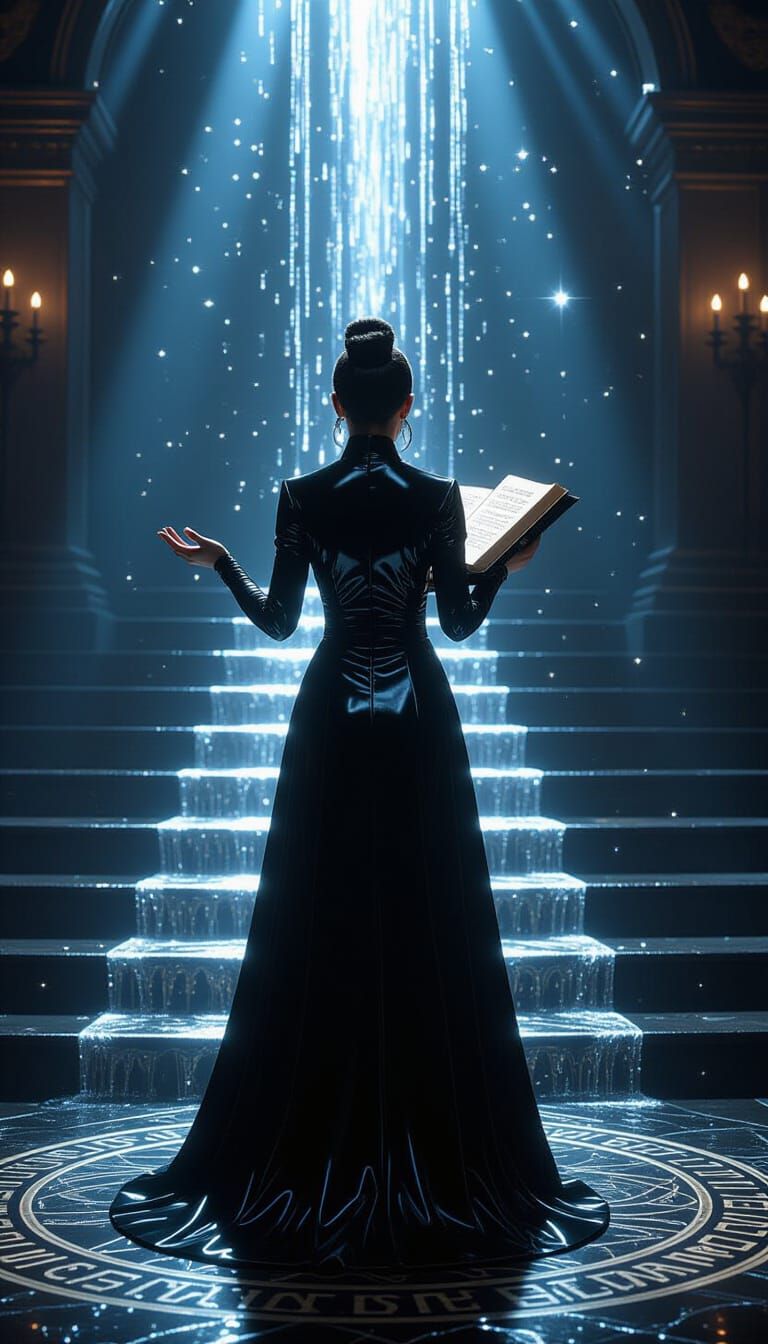 Sorceress and Spellbook in Gothic Academia Style