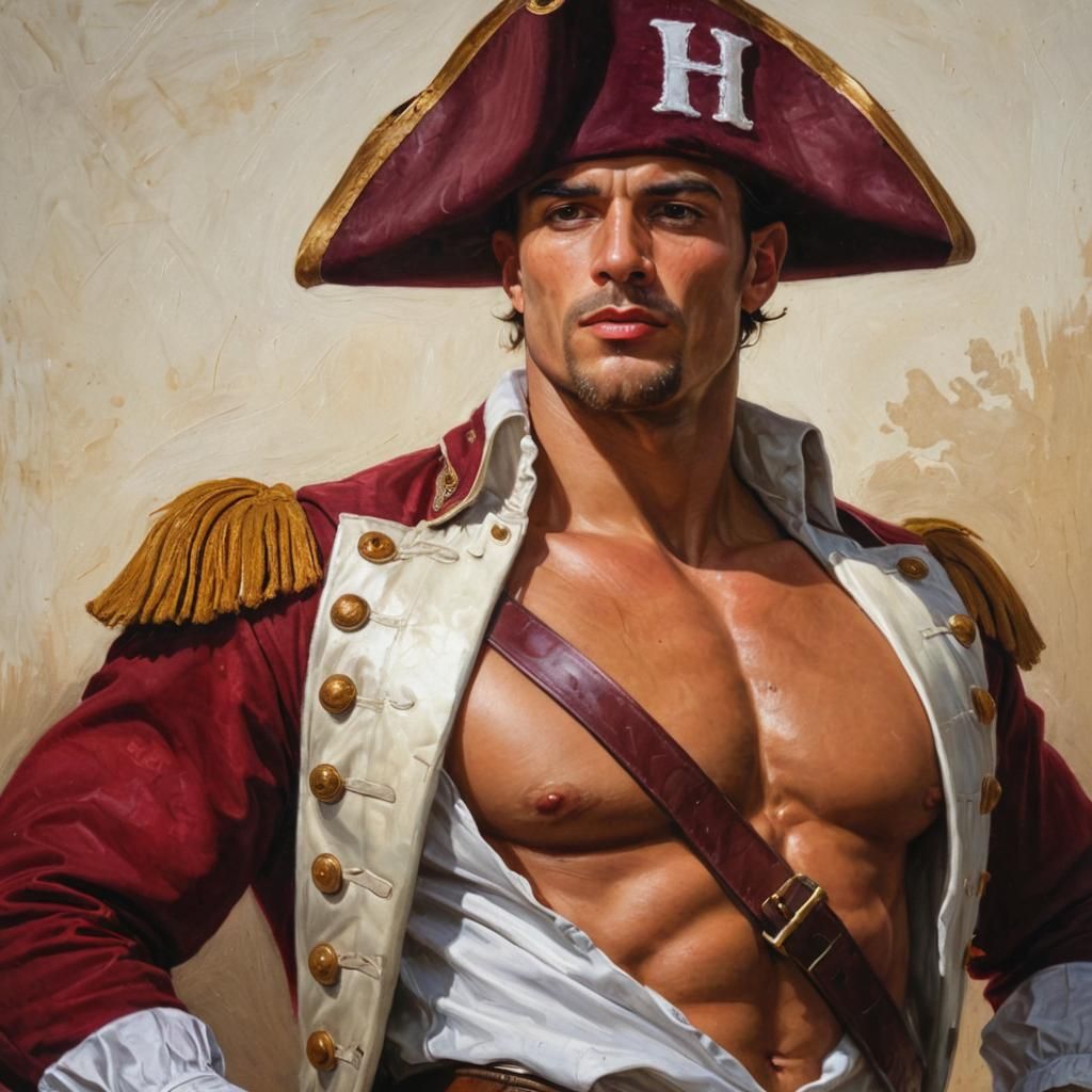 Baroque Oil Painting of Muscular Man in Tricorn Hat