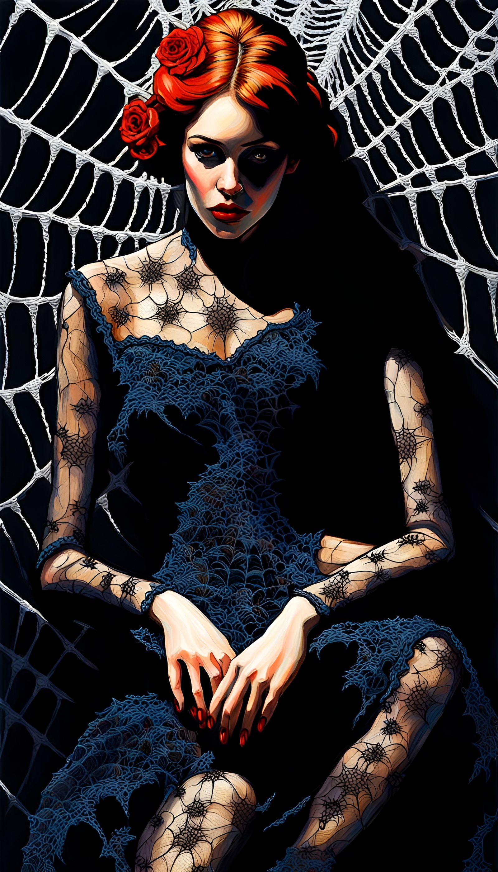 Arachnid Woman in Spiderweb Lace: An Impasto Painting