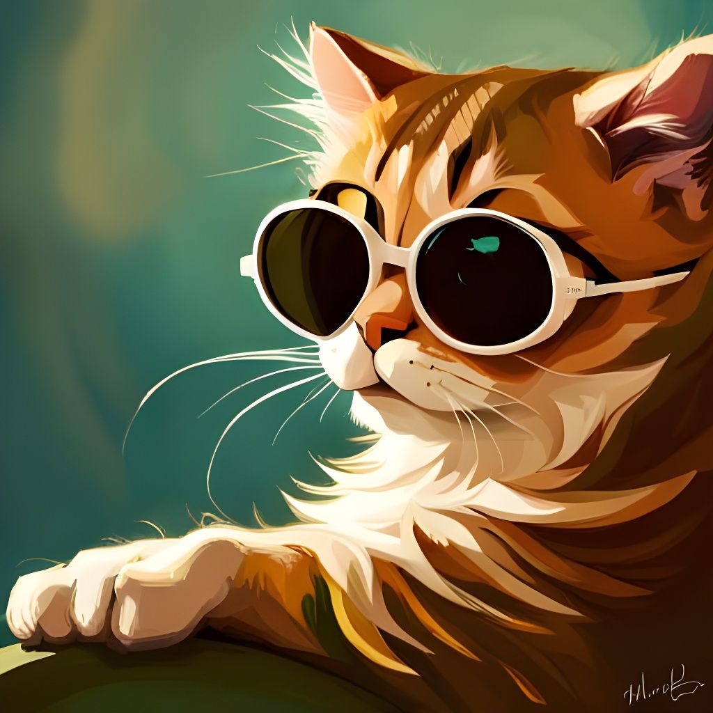 Dreaming Cat in Sunglasses, Surreal Art