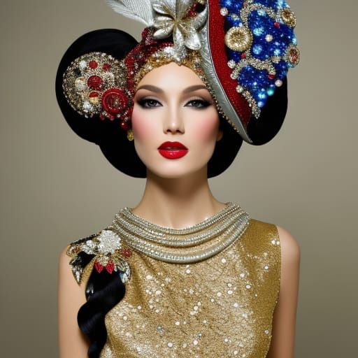 Patchwork Princess Face in Surrealist Baroque Style