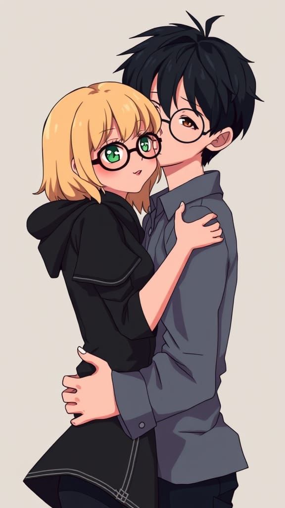 Goth Girl and Guy Kiss in Manga Scan Style