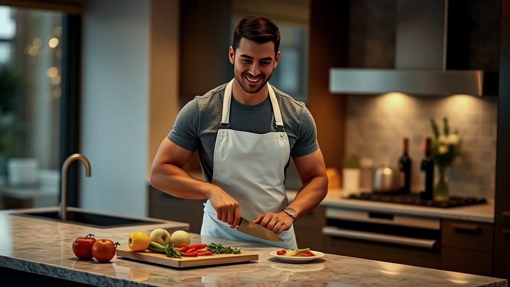 Photorealistic Handsome Man Cooking in Kitchen