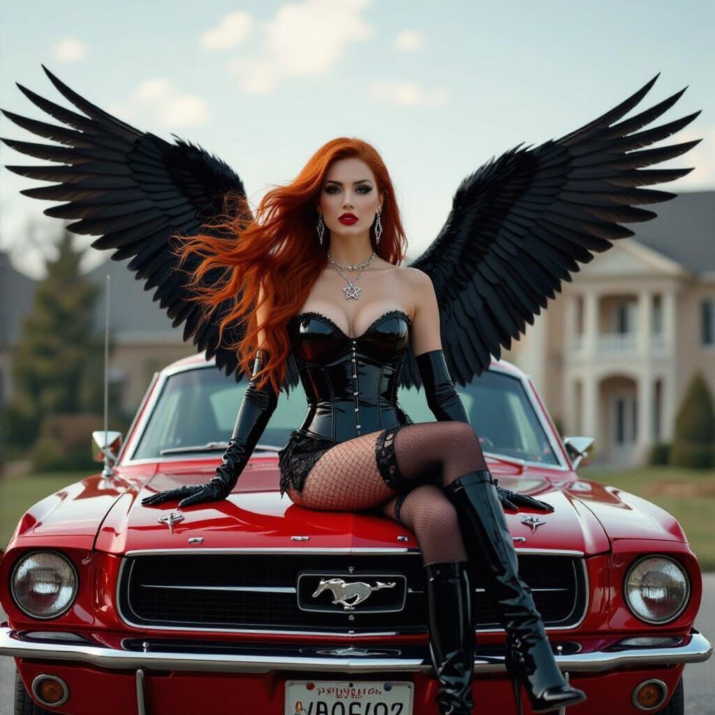 Goddess with Wings on Classic Car
