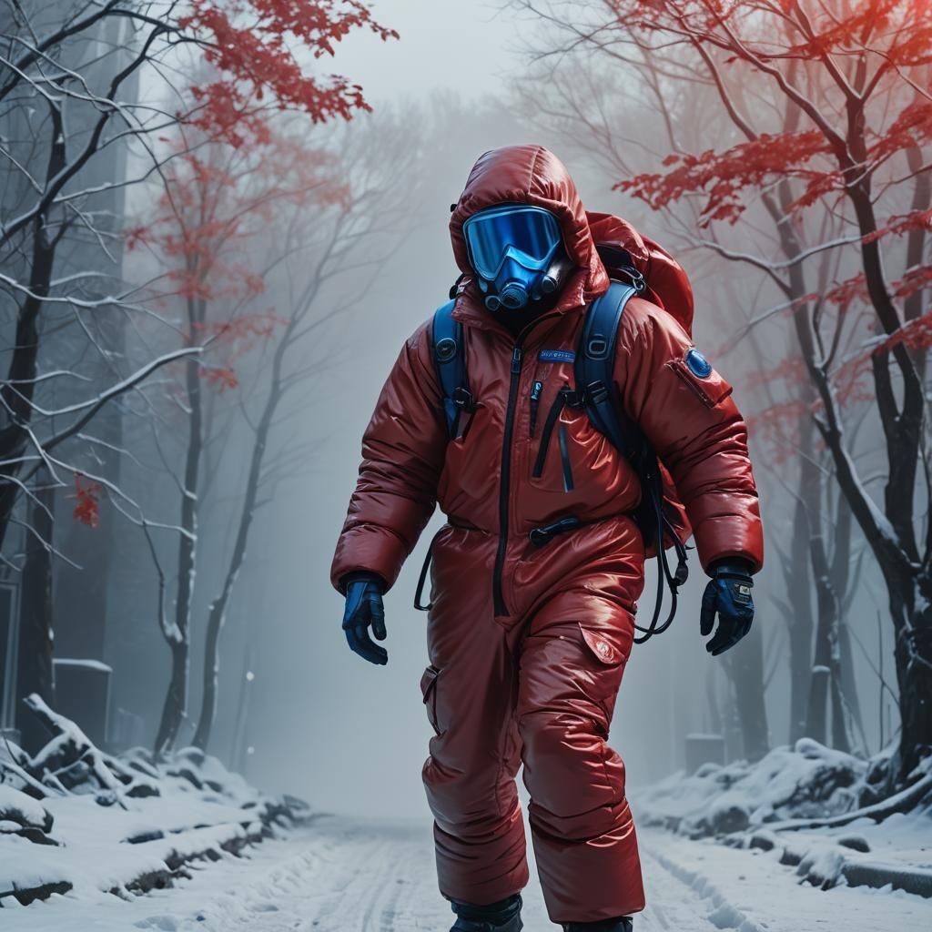 Sci-Fi Puffer Suit Portrait with Icy Mist