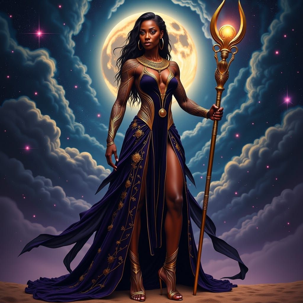 Regal Nubian Warrior Woman in Noir Style