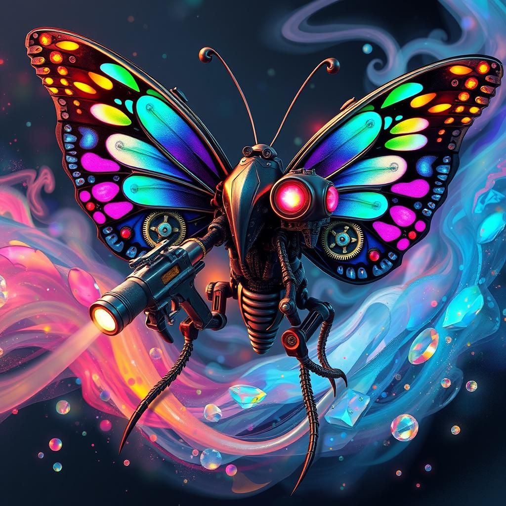 Mechanical Butterfly Tags Territory in Cyberpunk Style