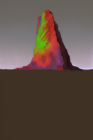 Psychedelic Desert Monolith in Watercolor Style