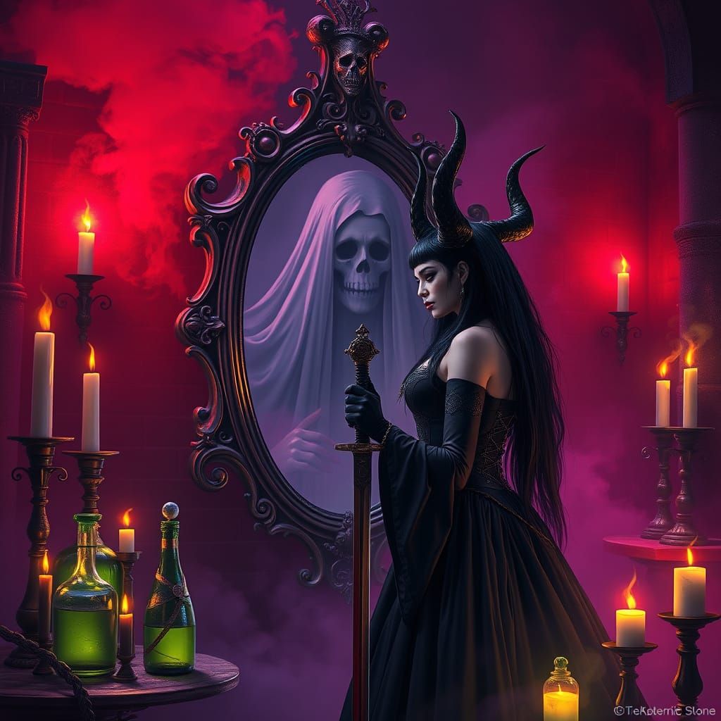 Gothic Princess Magic in Red Lit Church