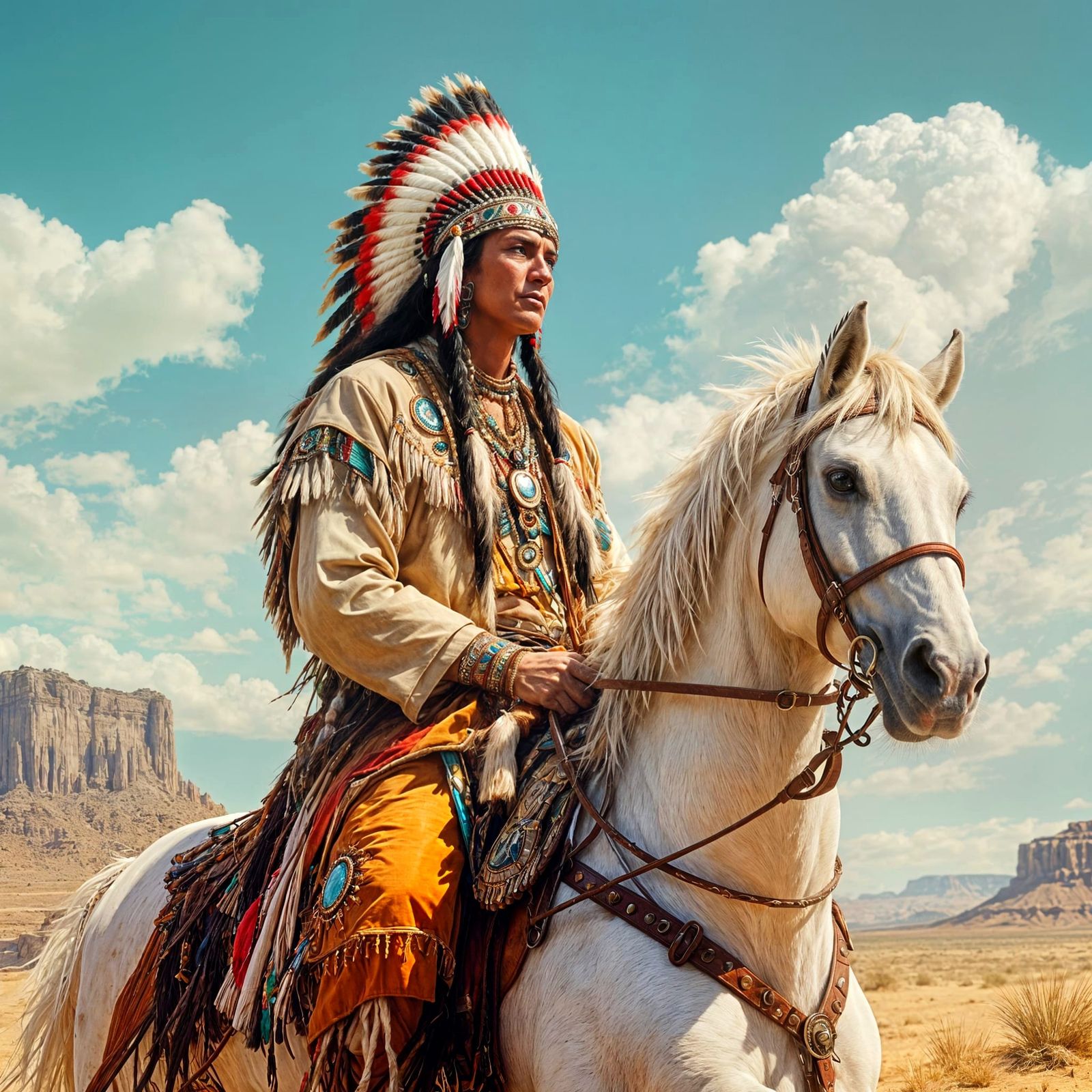 Native American Chief on Horseback Oil Painting