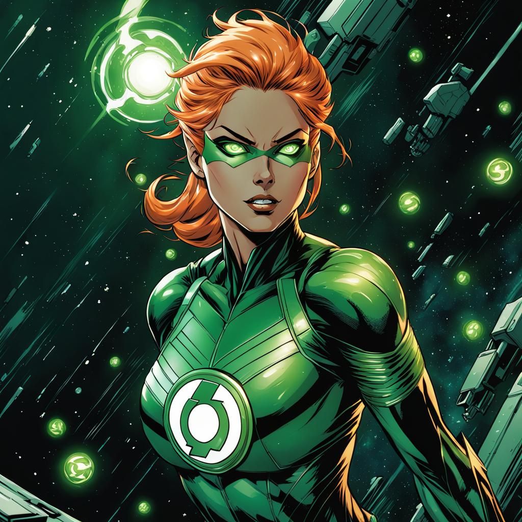 Female Green Lantern Flies in Anime Comic Style