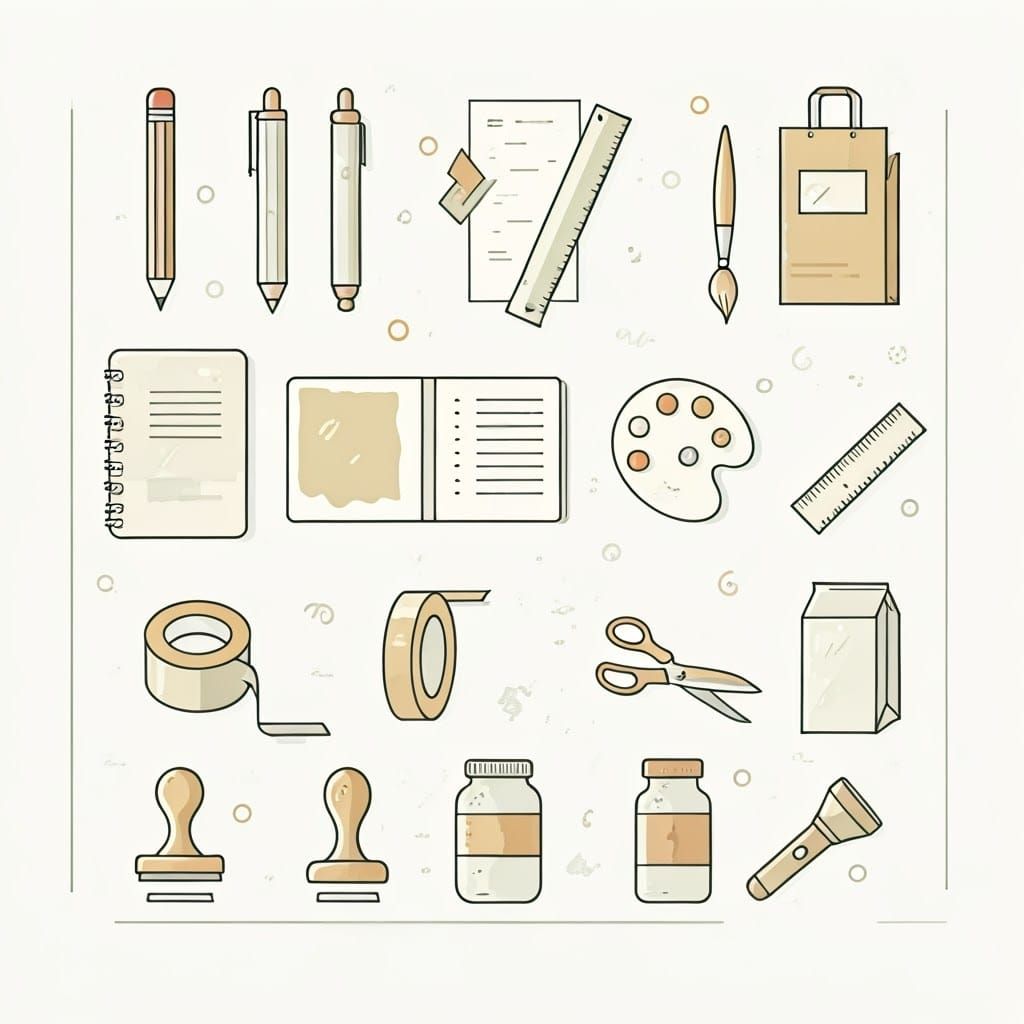 Minimalist Art Supply Icons in Flat Design Style