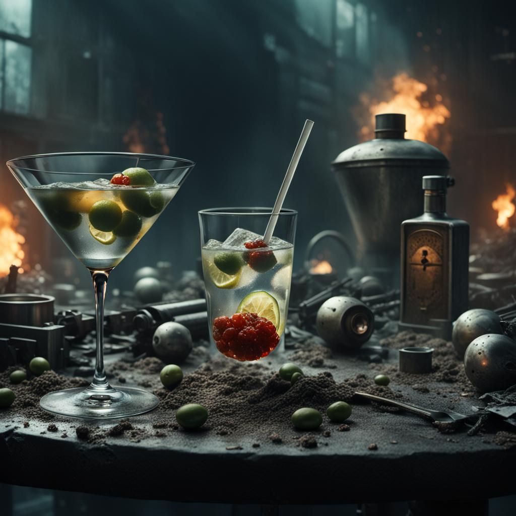 Ominous Close-Up of a Dystopian Dirty Martini
