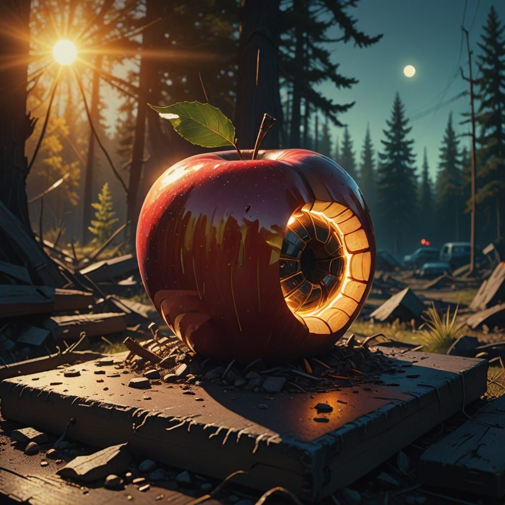 Surreal Still Life of Glowing Apple