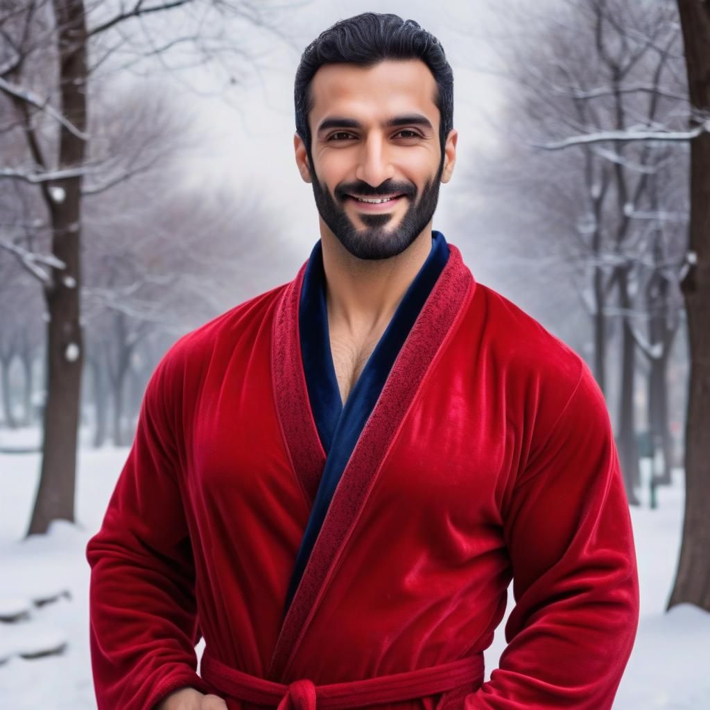 Winter Portrait of Man in Red Robe, Impressionist Style