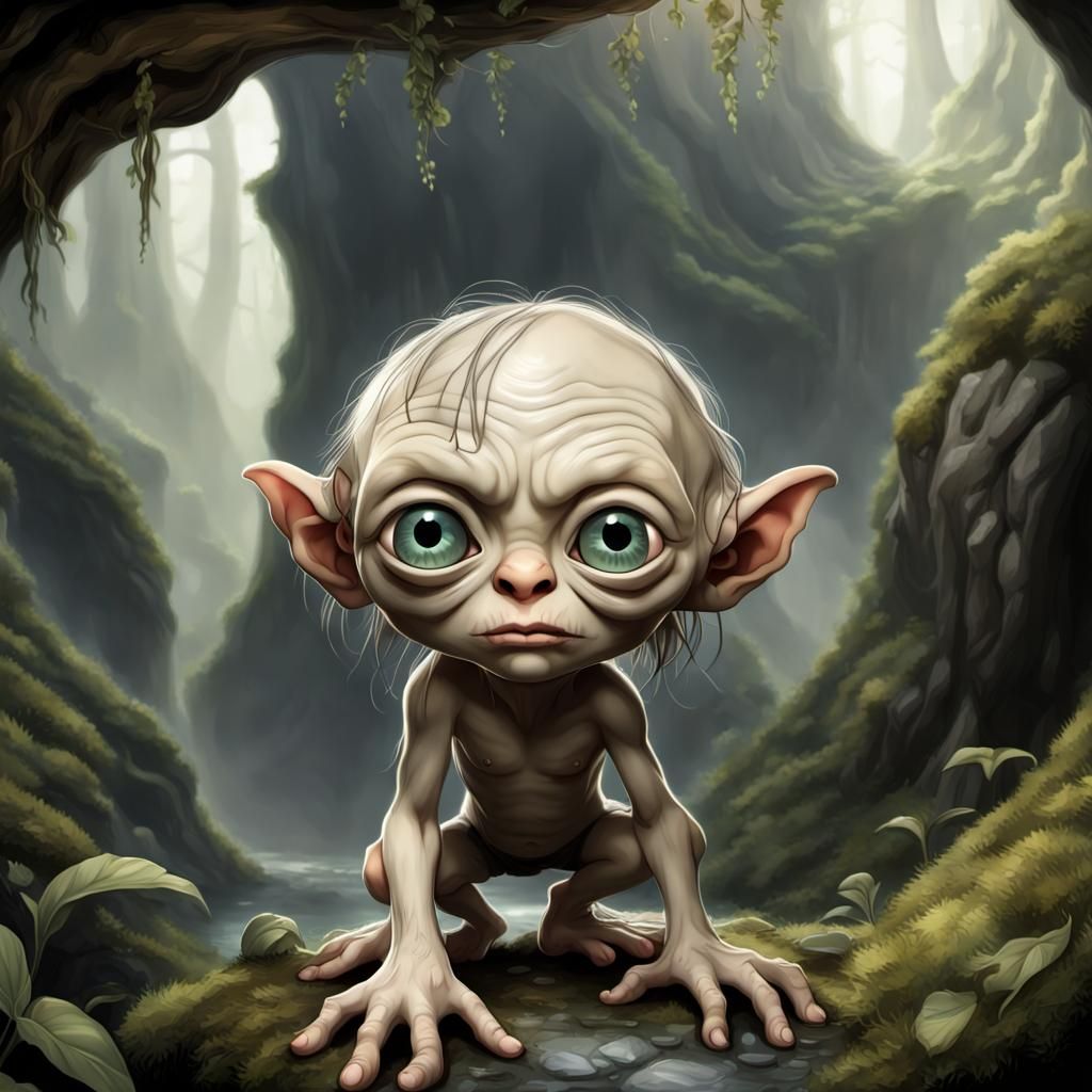 Chibi Gollum in the Shire: A Fantasy Portrait