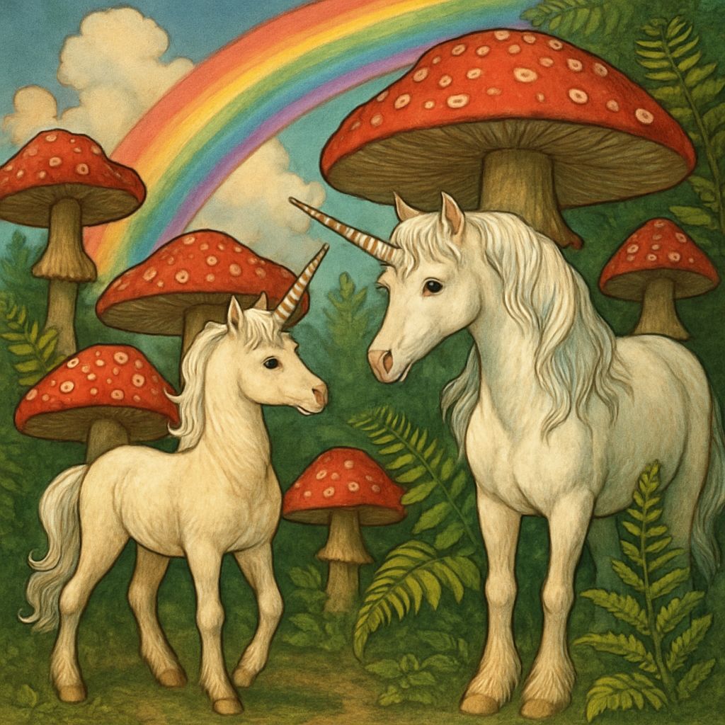 Unicorns, Rainbows, and Mushrooms in Dreamscape