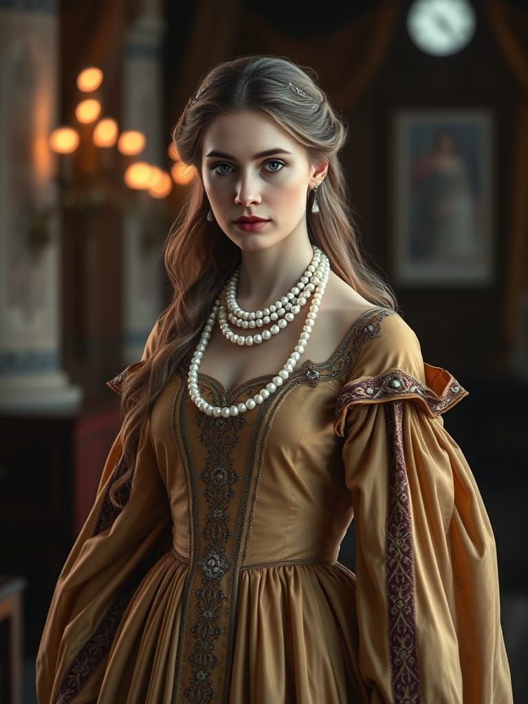 Medieval Lady in Elegant Dress: Hyperrealistic Photography
