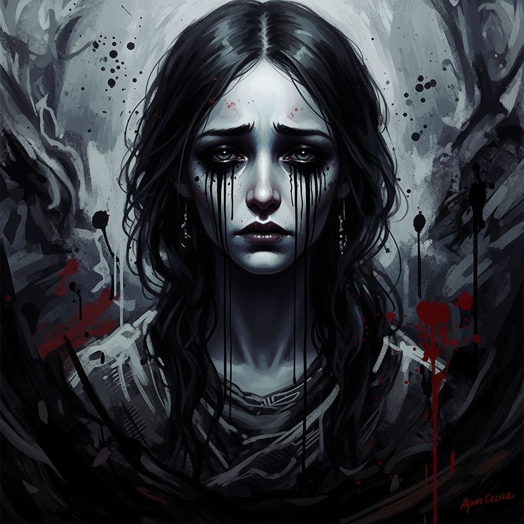 Intense Grimdark Portrait in Watercolor Style