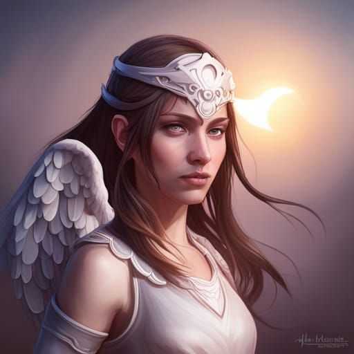 Detailed Guardian Angel Portrait in Art Nouveau Style