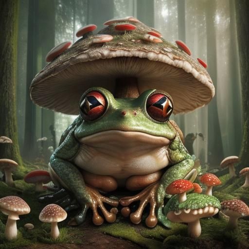 Mycelium Frog in Magical Forest