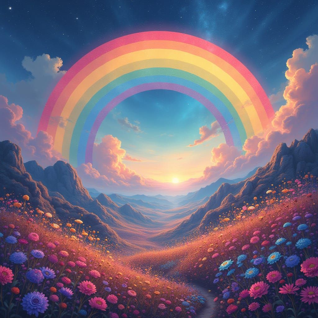 Rainbow Valley Illustration in Dreamlike Floralpunk Style
