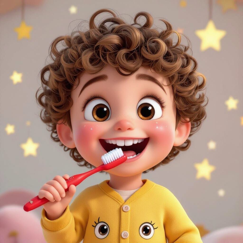 Magical Toddler Toothbrushing Adventure in Whimsical 3D Cart...