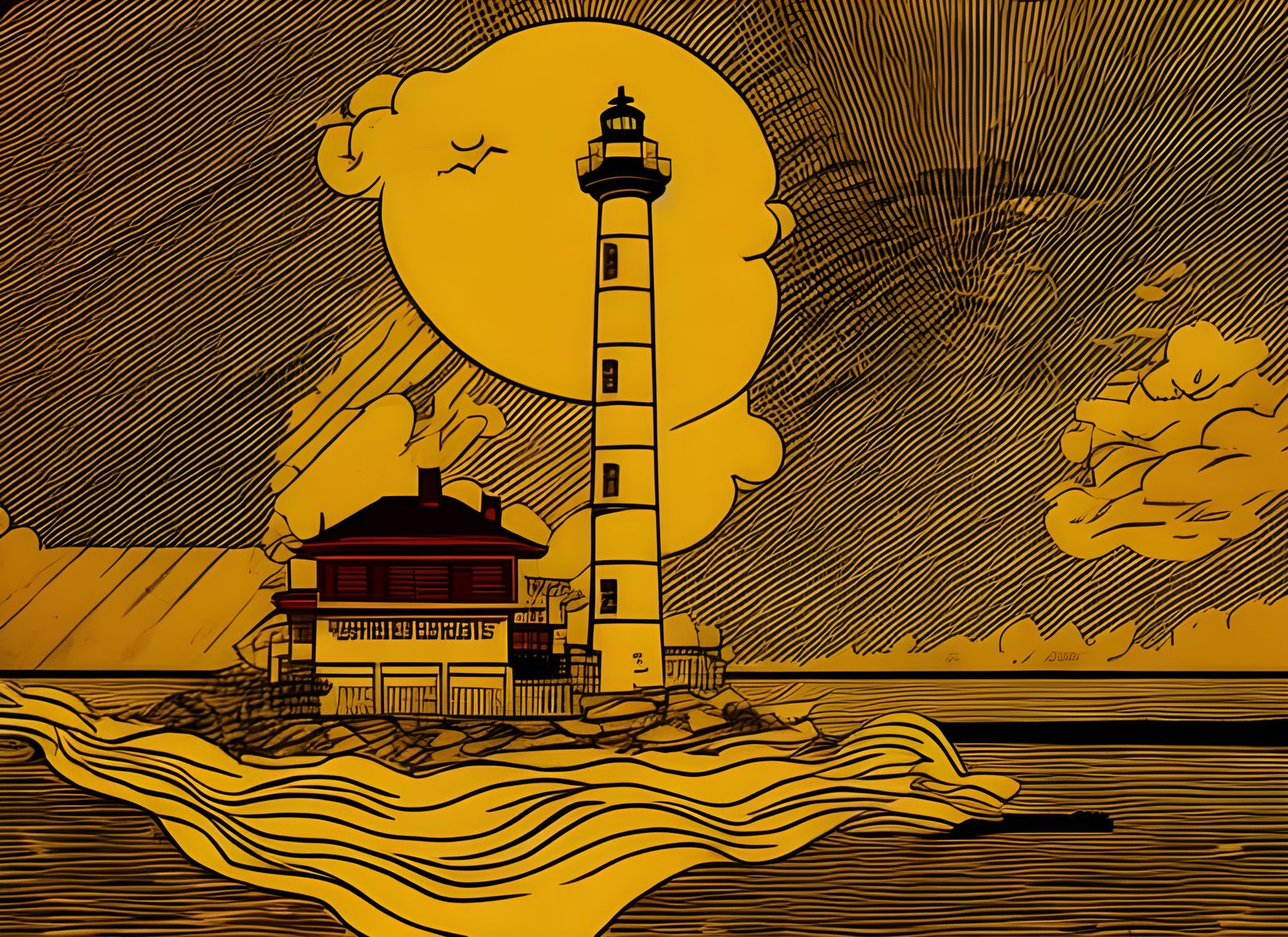 Lighthouse in Wes Anderson Style with Baroque Elements