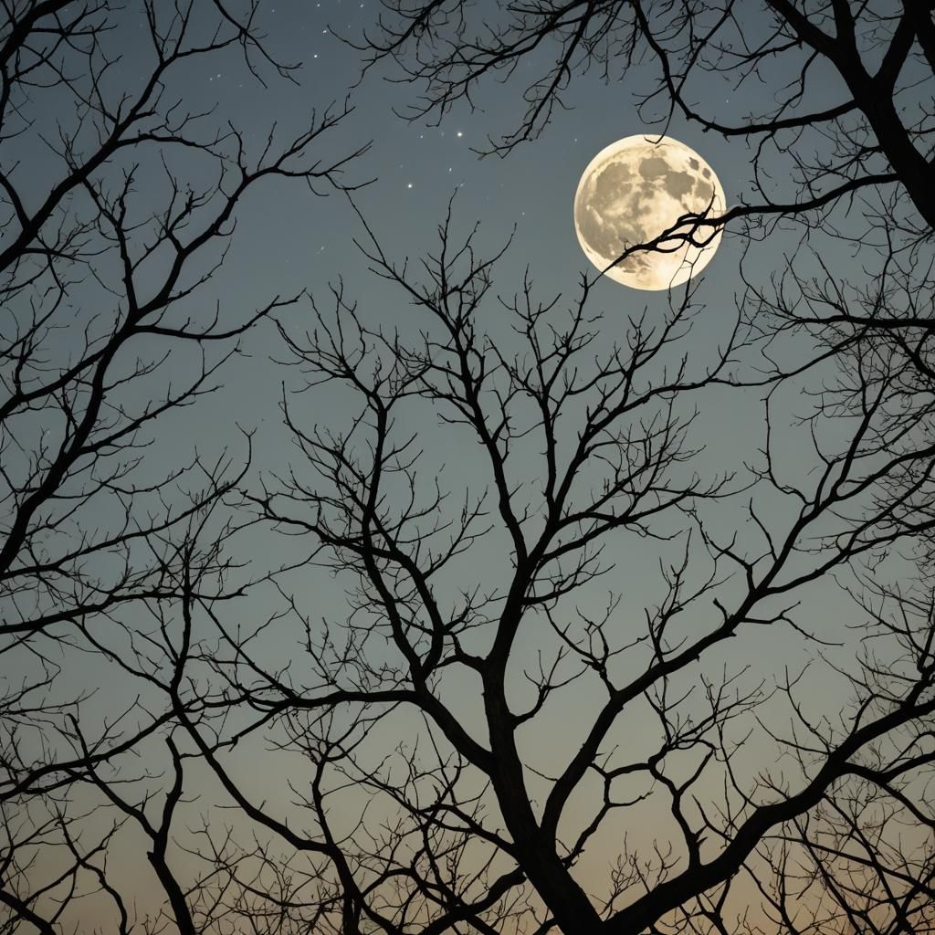 November Moon Illuminates Bare Branches