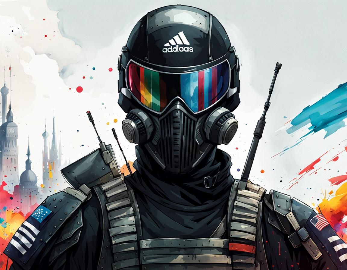 Armored Soldier in Watercolor Style with Flag