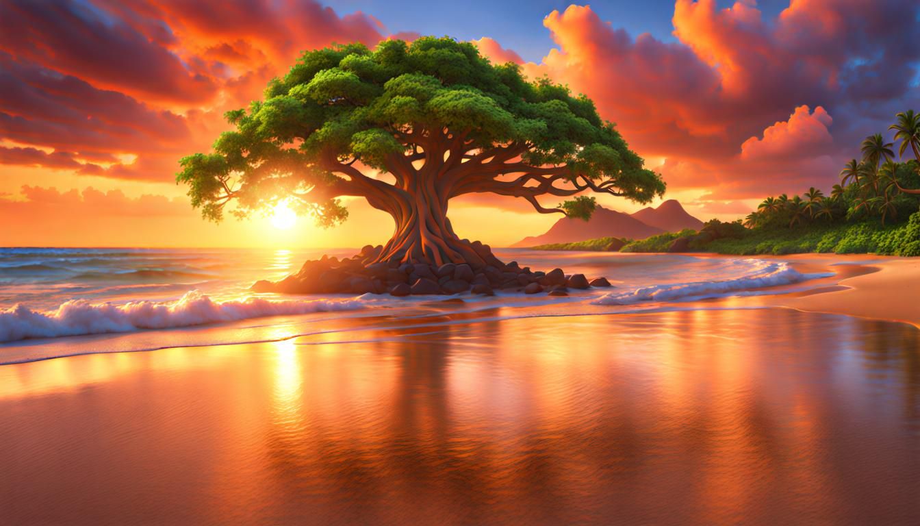Hawaiian Sunset Tree of Life Landscape