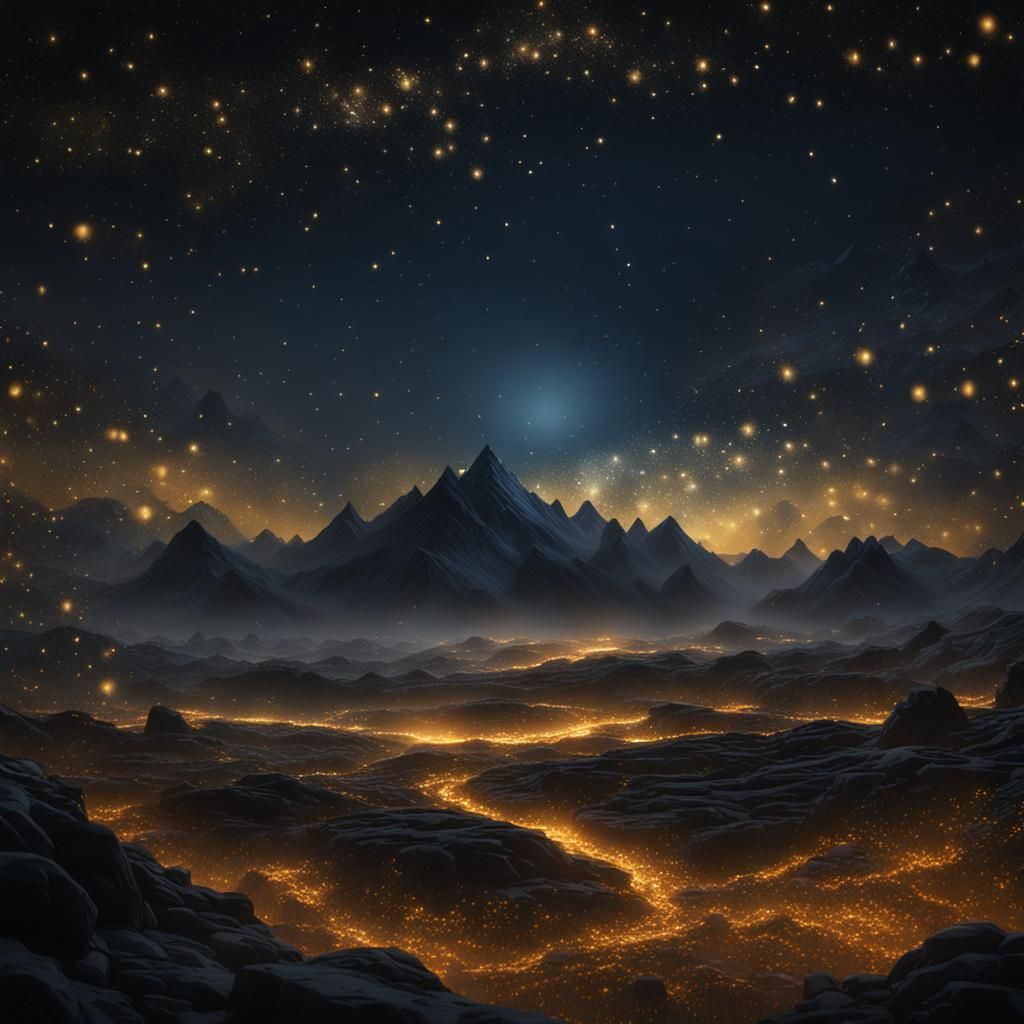 Golden Stars in a Detailed Night Sky